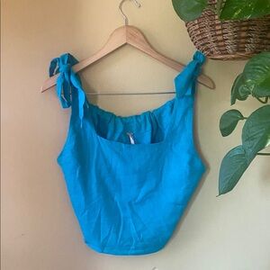Free People Teal Tank Top Apron Style Cropped M